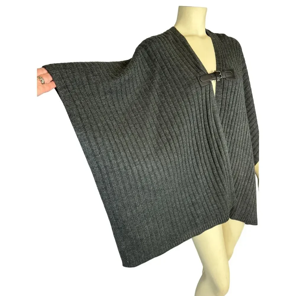 MICHAEL MICHAEL KORS Leather-Trim Poncho in charcoal size med / one size